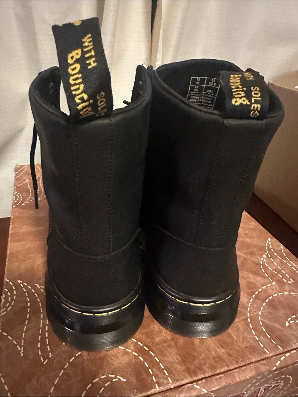 Dr. Martens Black Lace-Up Ankle Boots with Yellow Stitching